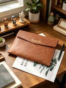Customized Logo/Text Personalized Name Storage Bag, Portable File Protection, Large Capacity Soft Leather, Document/Contract Storage, Multifunctional Organizer File Folder, Suitable As Gift For Friends, Colleagues, Family - Multicolor - View 3