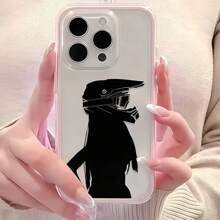 1pc Pink Frame Transparent Minimalist Lens Protection Anti-Fall Anti-Collision Motorcycle Girl Pattern Phone Case, Compatible With 16 Pro Max, 17/16/15/14 Plus/13/12/11, Air, Shockproof Scratch Resistant Clear Protective Cover - Multicolor - View 2