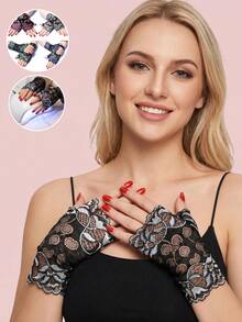 8pcs(4 Pairs)/2pcs(1 Pair) Thin Lace Nail Art Gloves, UV Protection Manicure Gloves, Moisturizing Half Finger Outdoor Sports Gloves, Sun Protection Gloves, Wrist Decor Gloves, Multi-Functional Gloves, Nail Art, Gel Nail Gloves, Sun Protection Gloves - Multicolor - View 3
