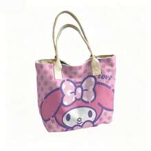 Miniso Túi tote vải chấm bi Sanrio My Melody "Love~", màu hồng, thích hợp sử dụng hàng ngày. - trắng - Xem 4