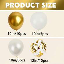 30pcs 10/12 Inch (Approx. 25.4cm) White Gold Latex Balloon Set - Pearl White, White, Metallic Gold Foil Confetti Party Balloons With Ribbon, Suitable For Wedding Party, Anniversary, Baby Shower Decoration. - Set - View 2