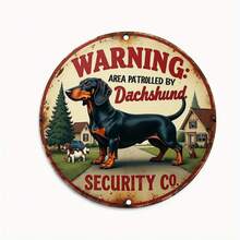 2D Flat, 1pc 2D Printed Metal Tin Sign, 2D Flat Warning Area Patrolled By Dachshund, Vintage Metal Tin Sign, Home Decor Tin Painting, Fun Wall Art, Suitable For Home, Office, Restaurant, Bar, Coffee Shop, Garage, Porch, 8*8 Inches (20*20 Cm), 2D Flat - A - View 3