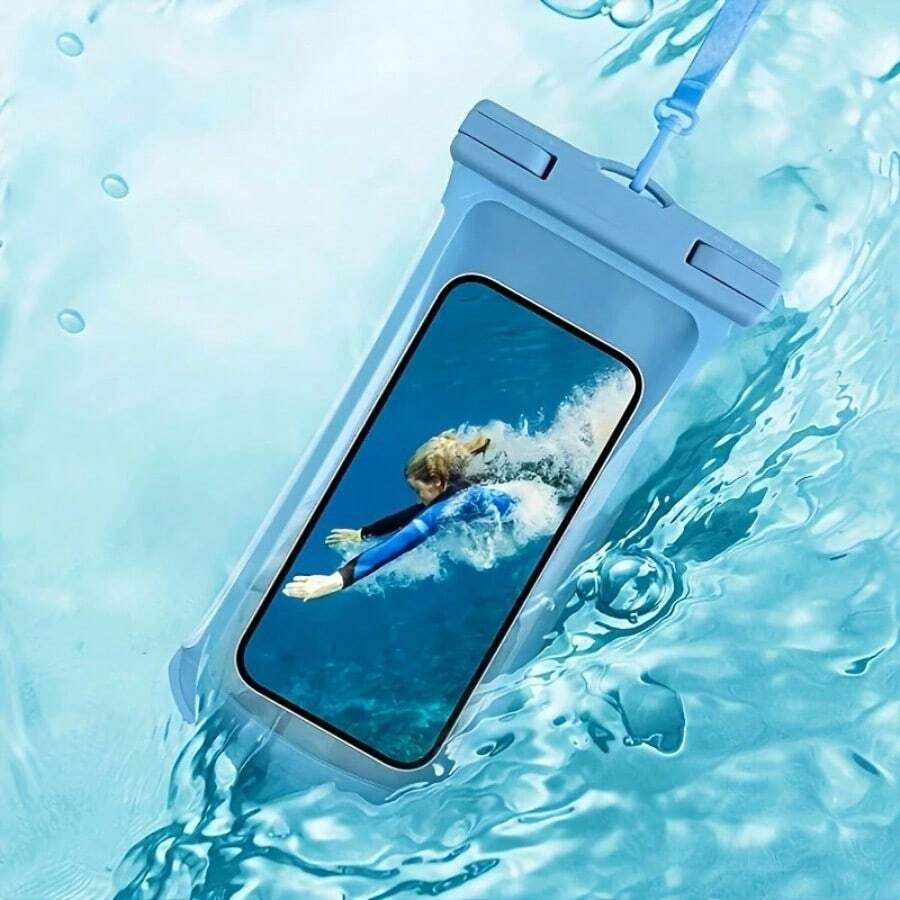 1pc Waterproof Phone Pouch With Floating Airbag, Touch Screen Clear Phone Dry Bag With Neck Strap, Protective Phone Case For Swimming, Rafting, Beach And Rainy Days - Multicolor - View 1