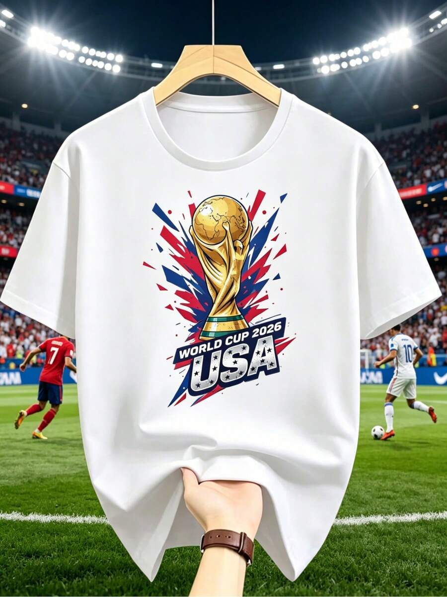 FIFA World Cup Licensed 2026 USA Team Jersey, Exclusive For Football Fans, Unisex Patterned T-Shirt, Casual Crew Neck Short-Sleeve Top, Suitable For Daily Wear And Game Day, An Excellent Gift For Fans - 白色 - 查看 1