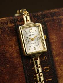 This Fashionable Women's Rectangular Dial Wristwatch, Exquisitely Designed And Elegant, Perfect For Commuting Wear - Gold - View 2