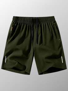 1pc Men's Lightweight Quick-Dry Elastic Sports Shorts For Fitness, Running, Workout, Spring/Summer - Olive Green - View 3