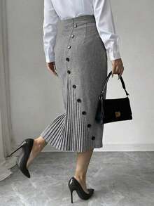 Falda lápiz plisada elegante y ajustada para mujer - Gris - Ver 4