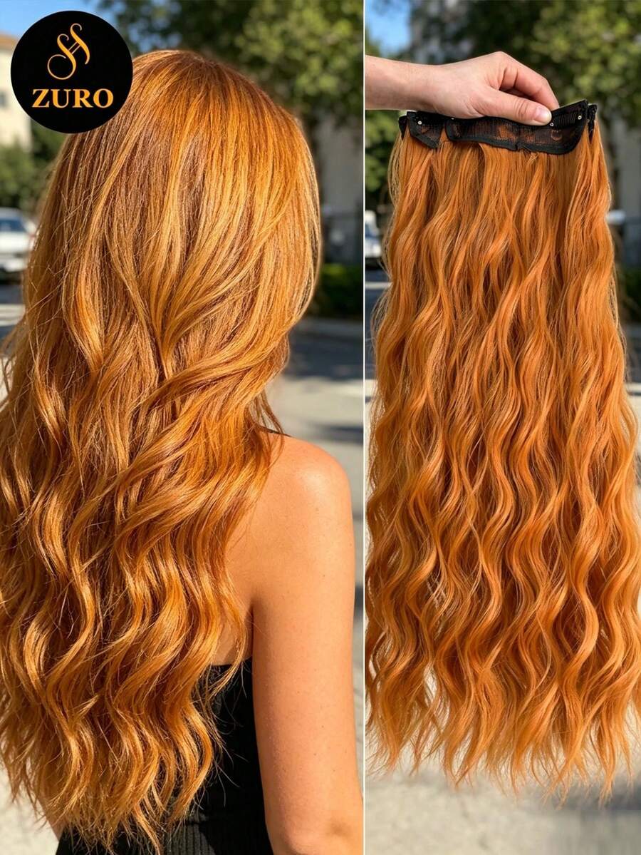 7pcs 24-Inch Washable Clip-In Synthetic Hair Extensions, Full Head Hairpiece For Women - Orange - View 1