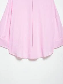 Seelio Women's Fashion Turndown Collar Short Sleeve Blouse, European And American Style, Spring/Summer Pink - Pink - View 10