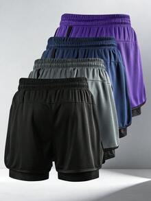 1雙男士夏季網眼運動短褲，附抽繩彈性腰帶，適合跑步、健身、訓練 - 黑色 - 查看 5