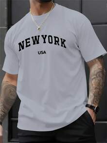 Men's Fashion New York Print Drop Shoulder Shirt - 黑色 - 查看 7