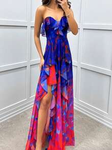 Vestido tul corsé estampado estilo INS elegante ideal para fiestas y ocaciones casuales - Rojo - Ver 4