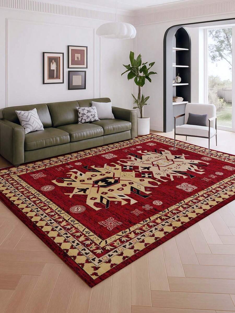 1pc Vintage Style Large Area Rug, New Faux Wool Washable Bottom Indoor Carpet, Living Room Rug, Sofa Rug, Bedroom Rug, Bedside Anti-Slip Mat, Room Floor Mat, Dining Kitchen Rug, Office Chair Pad, Entryway Doormat, Outdoor Picnic Blanket, Camping Mat - Multicolor-1 - View 1