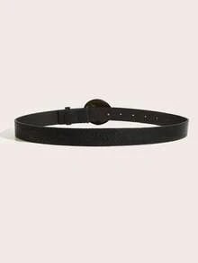 1pc Women's Retro Moon Circle Buckle Coffee Velvet Belt, Suitable For Daily Wear - Black - View 3