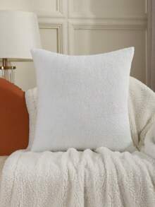 Miater 1pc All-Season Teddy Fleece Solid Color Throw Pillow Cover, Sofa Lumbar Cushion Case, Home Decor Pillowcase - White - View 11