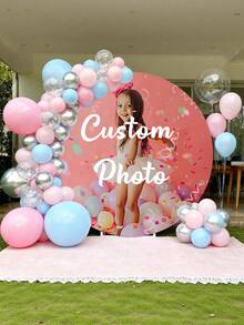 Customizable Round Backdrop (Stand Not Included), Printable Pattern/Logo/Text, Durable For Wedding, Birthday Party, Christening, Photo Booth Props And Party Decor, Modern Round Design, Smooth Texture, Round Background - Multicolor - View 2