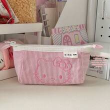 SANRIO 燈芯絨化妝包 大容量可愛卡通刺繡收納包 粉色甜美風 便攜式 唇膏筆收納盒 耐用拉鍊設計 拉鍊筆袋/筆筒 文具收納袋 可收納唇膏、眉筆等小物品 - 彩色 - 查看 13