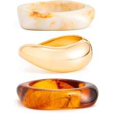 GNIT Gold & Resin Bangle Bracelets For Women, 3PCS Chunky Asymmetrical Cuff Bangles With Marble & Tortoiseshell Pattern, Stackable Jewelry Set - Translucent Coffee, Gold, White and Brown - View 2