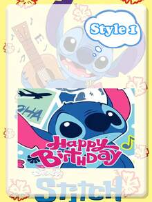 Disney Lilo & Stitch Birthday Backdrop Banner - 4 Styles With Iconic Stitch & Angel Prints, Vibrant "Happy Birthday" Text, Ideal For Themed Parties, Photo Booths & Event Decor - Multicolor - View 7