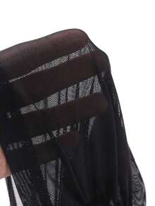 Women's One-Shoulder Sheer Stretch Mesh Blouse, Spring/Summer Off-The-Shoulder Style - 軍綠色 - 查看 4