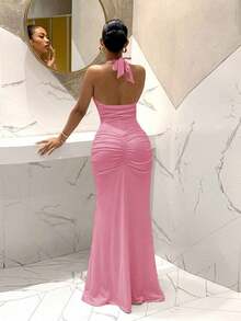 2026 Nuevo Vestido de sirena de cuello en V profundo elegante, adecuado para fiesta, cumpleaños, bar, discoteca, San Valentín, Halloween, Navidad - Marrón - Rosa - Ver 2