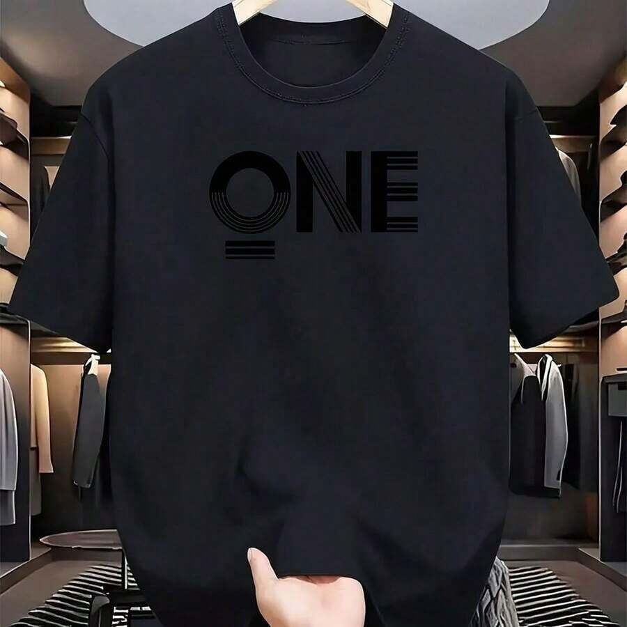 1 pieza de camiseta estampada de nueva llegada con detalles lujosos, camiseta estampada transpirable, camiseta estampada duradera, camiseta de secado rápido, camiseta unisex de estilo deportivo, camiseta de moda de secado rápido, 180g Algodón 100%. - Negro - Ver 1