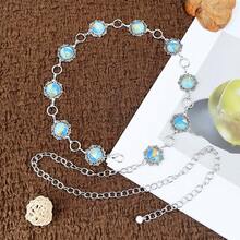 1pc Embellished Gemstone Carved Metal Waist Chain, Suitable For Dresses And Skirts, Bohemian Style - Yellow - View 5