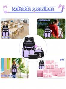 BXboat 3pcs/Set Teenage Girls Backpack With Lunch Box Bag And Pencil Case, Large Capacity Multi-Pocket Bookbag With Tablet/Laptop Compartment, Student Outdoor Camping Travel Backpack With Luggage Strap, Fashion School Backpack For Students - 3-piece Set - View 12