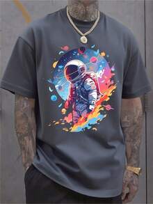 Camiseta de manga corta para hombre, estilo casual deportivo, diseño moderno con estampado 2D, elástica y cómoda, adecuada para deportes, viajes y uso diario casual - corte regular, cuello redondo, tejido de punto, camiseta estampada, camisa de ajuste cómodo, camiseta de manga corta estampada para hombre. - Negro - Ver 6