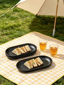 2/4/6个椭圆形托盘，可重复使用且经久耐用，适用于家庭厨房、聚会、野餐、露营、盛放食物、甜点、零食 - 黑色 - 查看 4