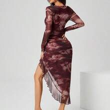 guangzhougaolangshangmao  PETITE Vestido de fiesta asimétrico con abertura y hoja de loto para mujer - Rosa vieja - Ver 3