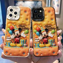 This Protective Phone Case Features Celebratory Mickey Mouse Wearing A Colorful Party Hat, Surrounded By Birthday Cakes, Balloons, Gift Boxes And The Raised "Happy Birthday" Lettering, On A Warm Orange Tufted Background Dotted With Polka‑Dots. Constructed From Flexible, Sturdy TPU Material To Prevent Daily Scratches, Bumps And Minor Damages, Compatible With IPhone 17, 16, 15, 14, 13, 12, 11 Pro Series And Galaxy S22, S23, S24, S25 Models, Great For Disney Mickey Mouse Fans For Birthday Gifting. - màu đen - Xem 3