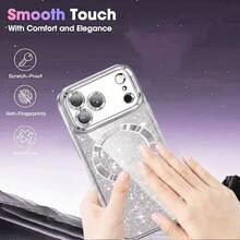 1pc Hadaasi Silver Color Phone Case Compatible With Apple 17 Pro Max 17e, Glitter Transparent Magnetic Phone Case With Camera Lens Protector [Compatible With MagSafe], Shiny Electroplated Soft TPU Ultra-Thin Shock-Proof Protective Cover, Women Version - Purple - Silver - View 9