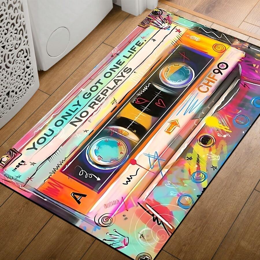 1 件彩色收音机图案硅胶地毯,易于清洁,3D 打印长方形地毯,适用于玄关、客厅、厨房、卧室、走廊、浴室、洗衣房 - 涤纶地毯,适合室内外家居装饰 - 彩色 - 查看 1