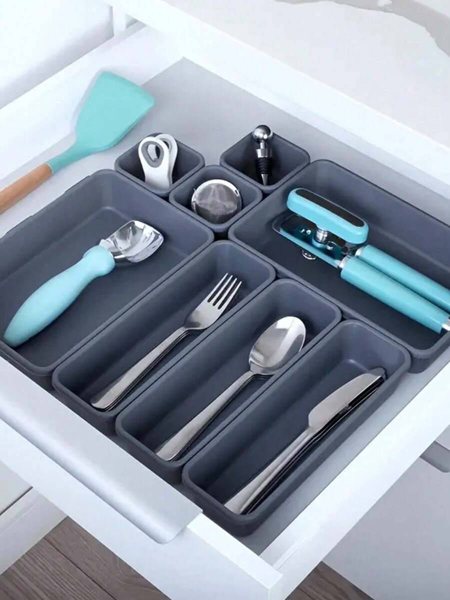 Interlocking Drawer Storage Box, Plastic Material, Flexible Layout Design, Suitable For Office Desk Drawers, Drawer Dividers, Desktop Storage, Drawer Organization, Cutlery Storage, Tool Box Or Garage Storage - Multicolor - View 1