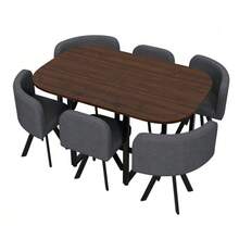 Dining Table And Chair Set For People, Consisting Of A Dining Table And Chairs With Linen Upholstery, Suitable For Kitchens And Dining Rooms - 灰色 - 查看 5