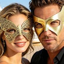 Maschera da mascherata in pizzo a forma di farfalla, maschera dorata sexy da donna, adatta per Natale, Ognissanti, feste, costume di alta qualità per coppie, carnevale, feste veneziane, spettacoli - Dorato - Visualizzare 6