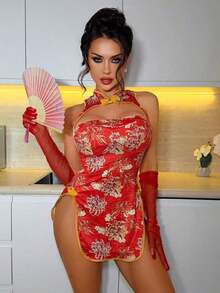 Fantasy Costume Sexy Series Printed Hollow Out Slit Women Lingerie Role Play Cherry Chinese Anime Cosplay Exotic Lingerie For Women Luvlette - 彩色 - 查看 4