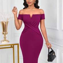YijiaNvz   Lunessa Vestido ceñido de mujer con escote en V y hombros descubiertos - Verde - Ver 5