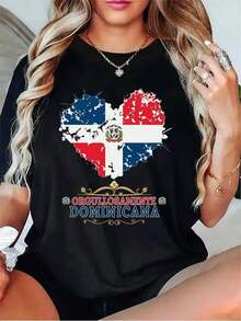 Camiseta de verano con cuello redondo y estampado (los pantalones son solo sugerencias de estilo). Camiseta de manga corta con cuello redondo y estampado sencillo, estilo casual, 100% algodón, corte clásico básico que se adapta a todas las personas, holgada y cómoda, sin sensación de restricción. La textura es delicada, agradable al tacto y transpirable, y no se deforma ni se forman bolitas después de usarla durante mucho tiempo. El diseño de la impresión de  de nicho es discreto y elegante. En verano, solo se necesitan modelos básicos, prendas inferiores versátiles y variadas, y no te equivocas al cerrar los ojos. - Negro - Ver 7