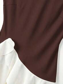 Vestido mini de fiesta de moda con cuello redondo, bloque de color y volante en el bajo para mujer - Cafetería - Ver 7