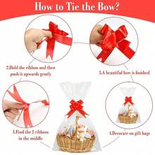 20/30 Packs Cellophane Bag With Golden Twist Rope And Colored Bow, Clear Basket OPP Plastic Cellophane Packaging Bag For Gift Display, Christmas, Halloween, Valentine's Day And Birthday Party Gift Bag - View 3
