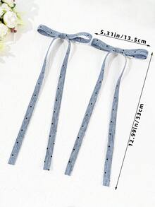 2pcs Minimalist Versatile Bow Knot Long Ribbon Hair Clips,Hair Barrettes,Hair Claws - Blue Spots - View 4