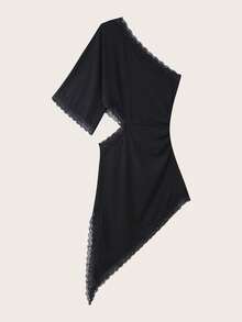 Women's Lace Patchwork Sexy Party Mini Dress Black - Black - View 2