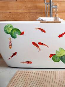 Red Koi & Lotus Leaf Pattern Self-Adhesive Bathroom Decor Sticker, Suitable For Sink, Bathtub Exterior, Creative Decoration - 1PC - View 6