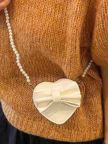 1pc Ramadan Mini Solid Glossy Pearl Handbag, Valentine's Day Gift Shoulder Crossbody Bag - White - View 3