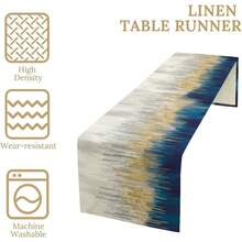 1pc Elegant Marble Table Runner, Abstract Geometric Blue And Gold Striped Artistic Marble Tabletop Decor For Dining Room, Kitchen, Wedding, Party - Multicolor - View 7