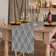1pc Modern Art Gray Geometric Table Runner, Long Wave Line Geometric Abstract Pattern Coffee Table Dresser Kitchen Dining Table Decor, Suitable For Indoor Outdoor Home Party Holiday - Multicolor - View 8