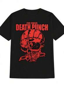 Men's Casual Short Sleeve T-Shirt - Black Band Graphic Print, Crew Neck, Breathable Summer T-Shirt With Bold Skull And Wings Design, Machine Washable, Rock-Inspired Gift For Men, Comfortable Fit T-Shirt, Men's Summer Clothes, Men's Vacation, Fourth Of July, Juneteenth T-Shirt, Men's Summer Clothing, Printed And Shipped In The USA. EOUA - 黑色 - 查看 1