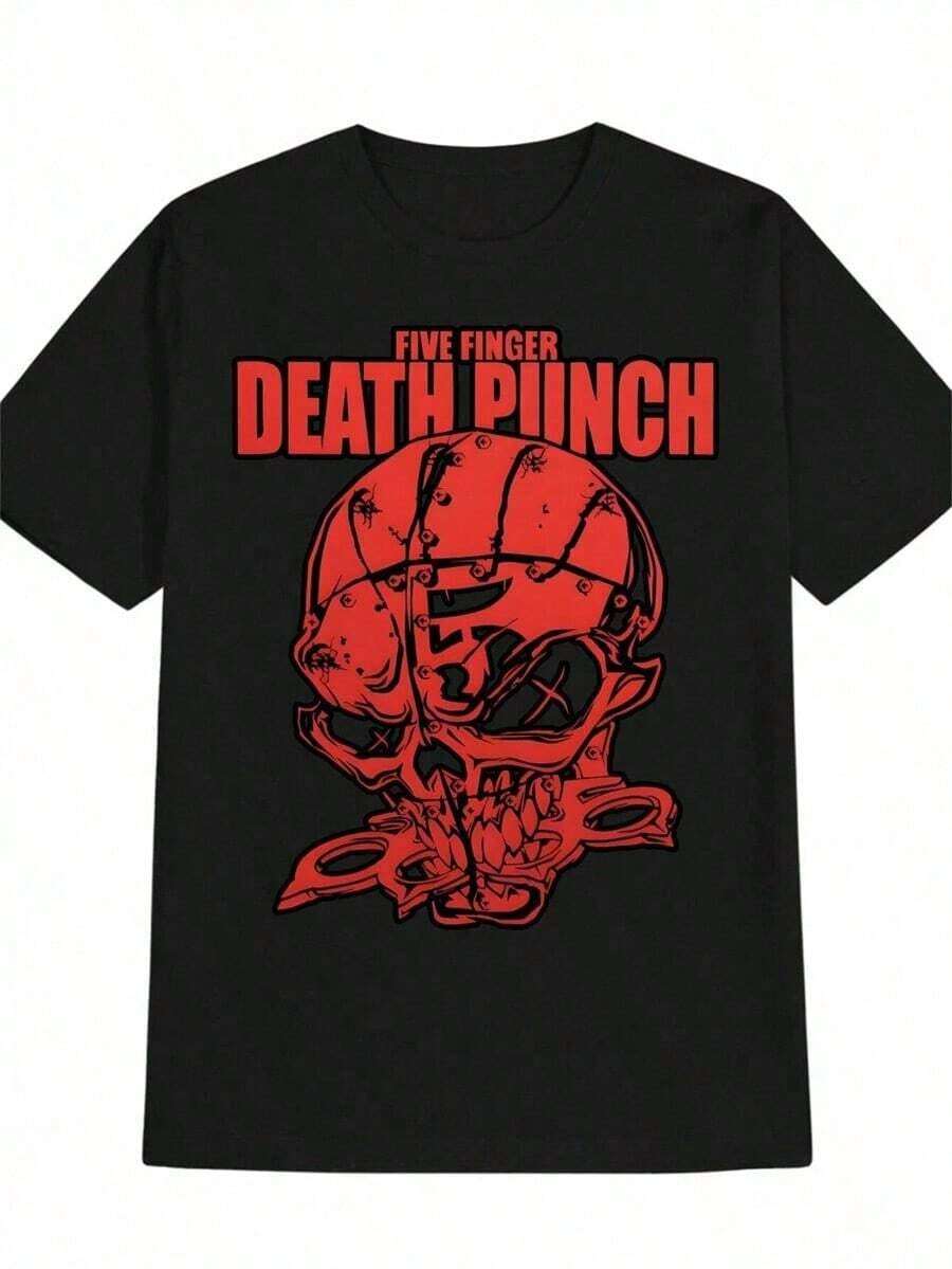 Men's Casual Short Sleeve T-Shirt - Black Band Graphic Print, Crew Neck, Breathable Summer T-Shirt With Bold Skull And Wings Design, Machine Washable, Rock-Inspired Gift For Men, Comfortable Fit T-Shirt, Men's Summer Clothes, Men's Vacation, Fourth Of July, Juneteenth T-Shirt, Men's Summer Clothing, Printed And Shipped In The USA. EOUA - 黑色 - 查看 1